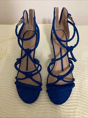 Aldo Royal Blue Strappy Knot Suede Heels